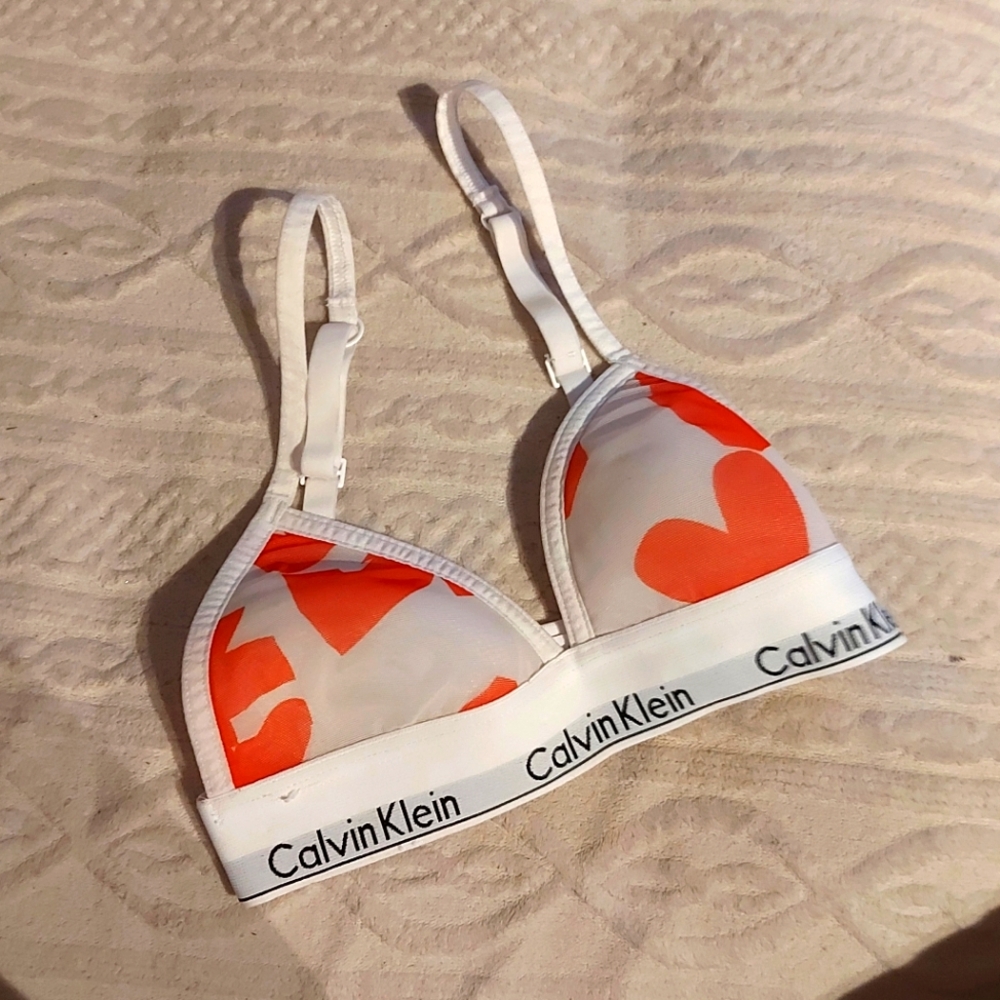 Calvin Klein White Bralette with Red Hearts